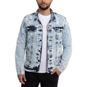 Mens Acid Stone Denim Jacket Washed Ripped Distressed Stretch Casual Trucker